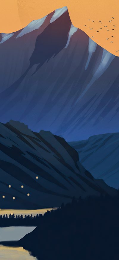 Fond d'écran iPhone Mountains Moon Lake Birds 4k