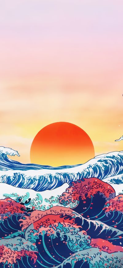 Fond d'écran iPhone The Great Wave Off Kanagawa 5k
