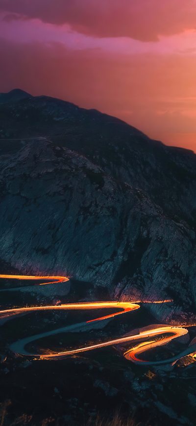 Fond d'écran iPhone Sunset Trails Mountains Road Long Exposure 5k