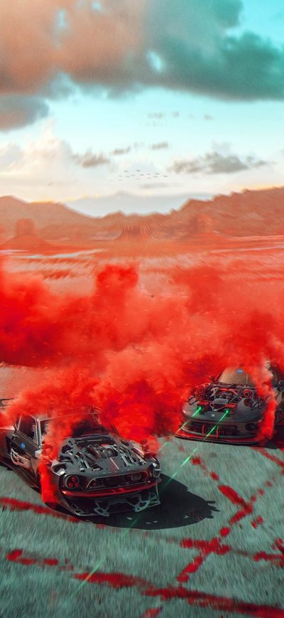 Fond d'écran iPhone Cars Red Smoke Desert Laser Race