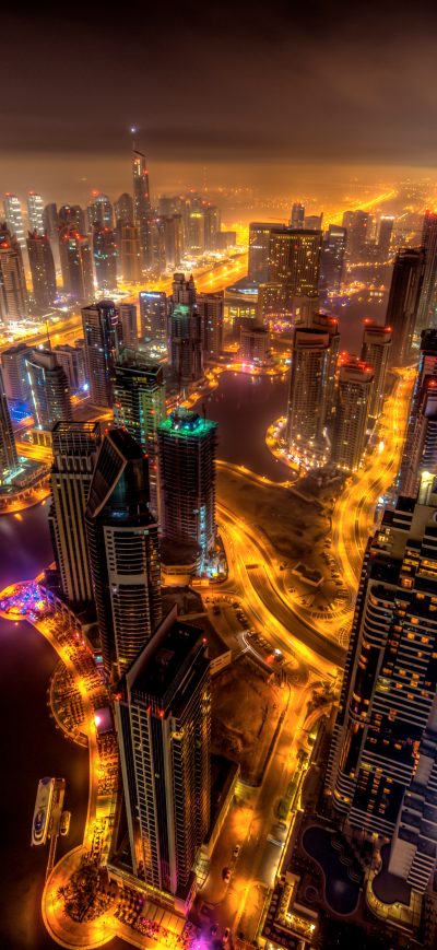 Fond d'écran iPhone Dubai Buildings Night Lights Top View 8k