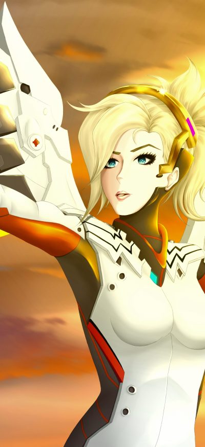 Fond d'écran iPhone Mercy Overwatch Art 5k