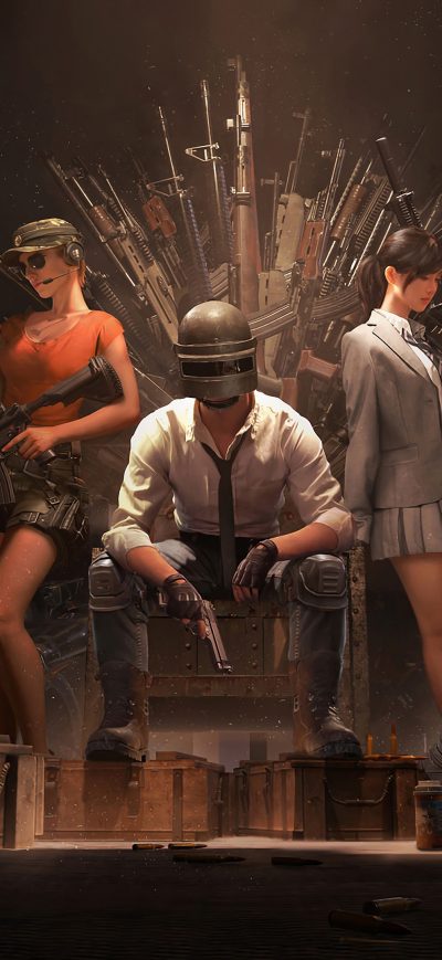 Fond d'écran iPhone Pubg Helmet Guy With Girls And Guns 4k