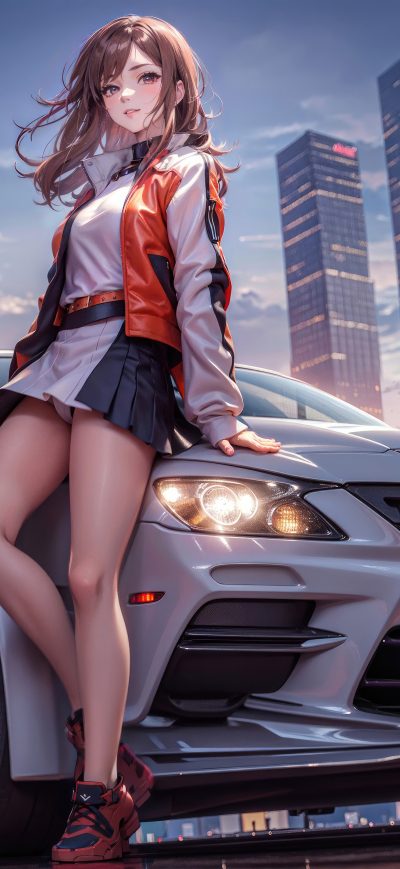 Fond d'écran iPhone Anime Girl With Cars 5k