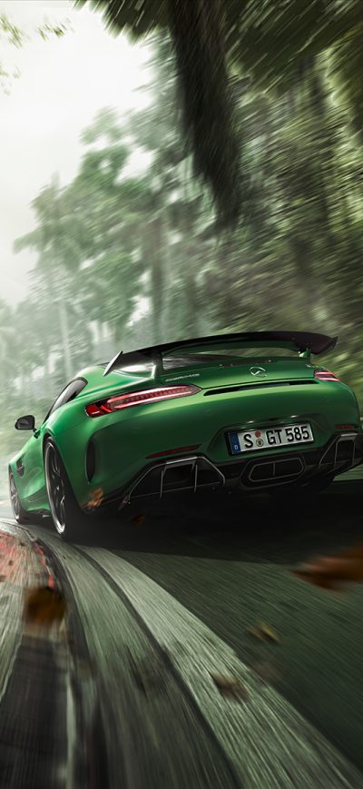 Fond d'écran iPhone Green Mercedes Benz AMG GT R Rear