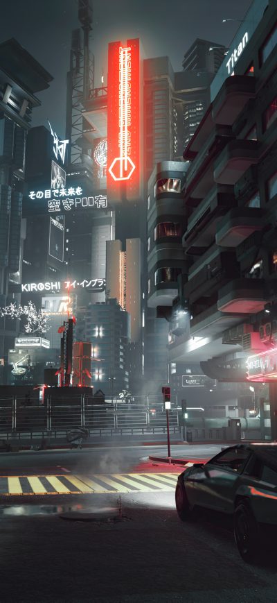 Fond d'écran iPhone Cyberpunk 2077 City Shot 4k