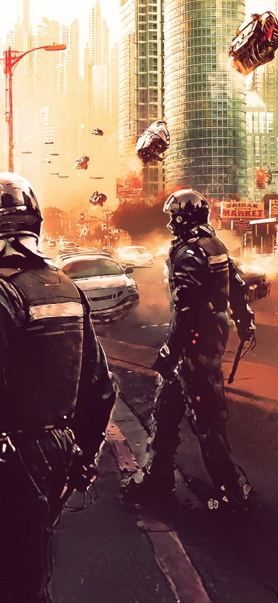 Fond d'écran iPhone Cyberpunk Police 4k