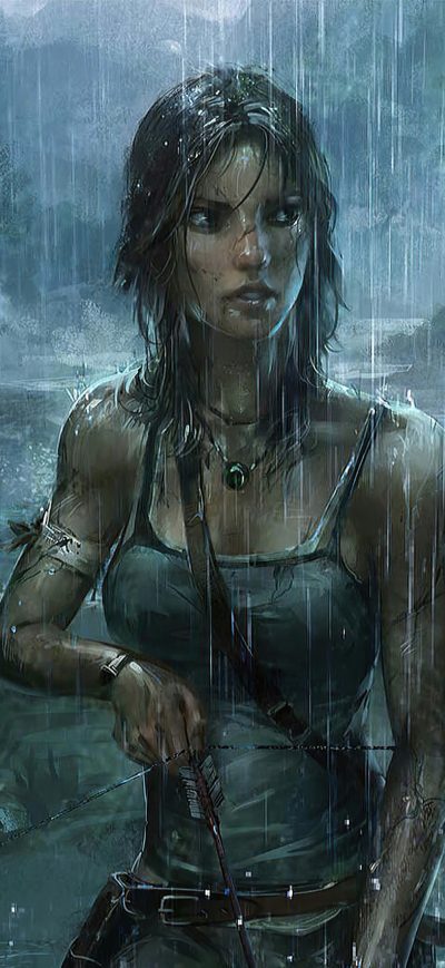 Fond d'écran iPhone Lara Croft Tomb Raider Rain Weather 4k