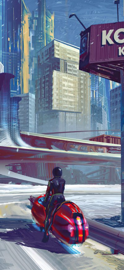 Fond d'écran Space City sur iPhone