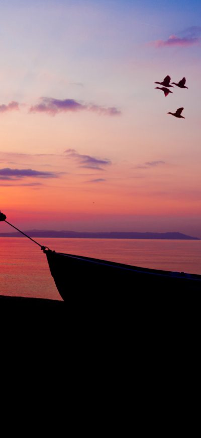 Fond d'écran iPhone Women Towing Boat Beach Sunset Silhouette