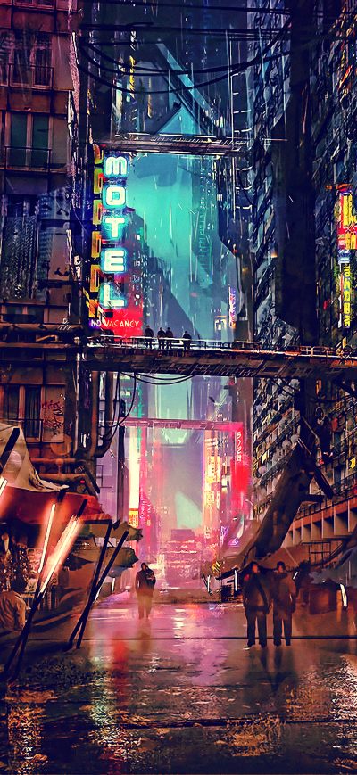 Fond d'écran iPhone Science Fiction Cyberpunk Futuristic City Digital Art 4k