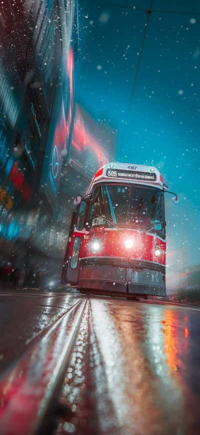 Fond d'écran iPhone Toronto Tram Vehicle City Night Lights