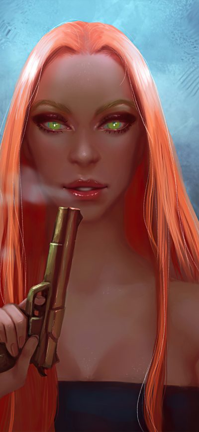 Fond d'écran iPhone Orange Hairs Women With Gun