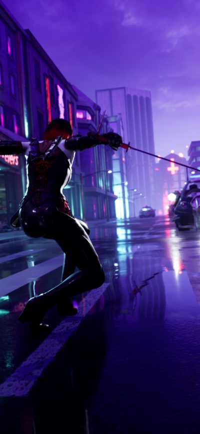 Fond d'écran iPhone Cyberpunk Guy Sharp Swords Street Lights 4k