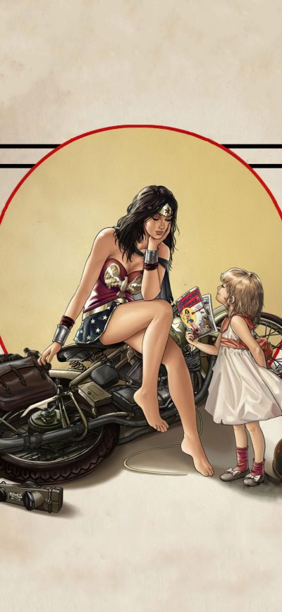 Fond d'écran iPhone Wonder Woman Child Fallen Bike