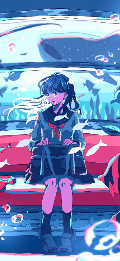 Fond d'écran iPhone Underwater Anime Girl Bubble 4k