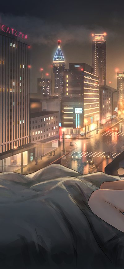 Fond d'écran Anime Girl City Lights 4k sur iPhone