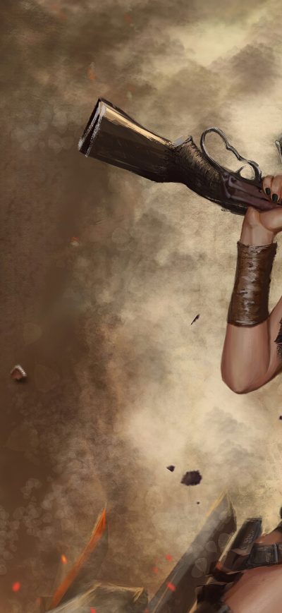 Fond d'écran iPhone Girl With Big Gun 4k