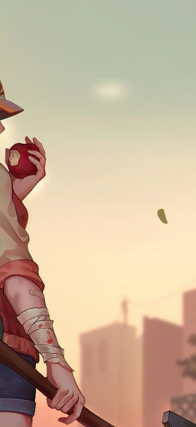 Fond d'écran iPhone Girl Adventure Back Pack Eating Apple 4k