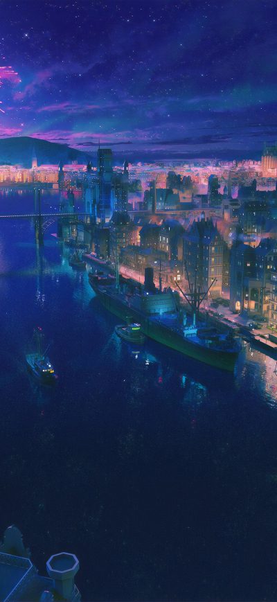 Fond d'écran Night City Port 4k sur iPhone