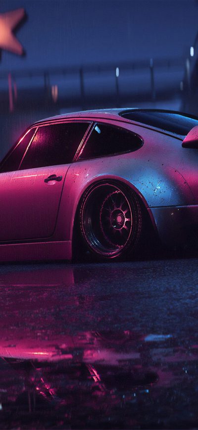 Fond d'écran iPhone Porsche 911 Carrera RSR Neon Reflection 4k