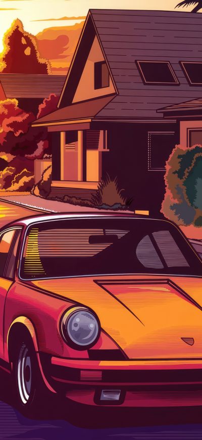 Fond d'écran iPhone Vintage Porsche Vibing On Street While Sunset