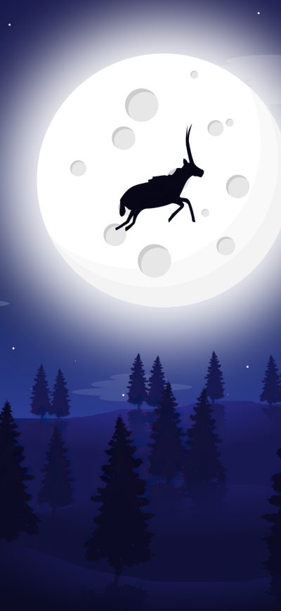 Fond d'écran iPhone Reindeer Wolf Full Moon Night Illustration