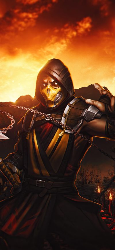 Fond d'écran iPhone Mortal Kombat Scorpion Samurai 4k
