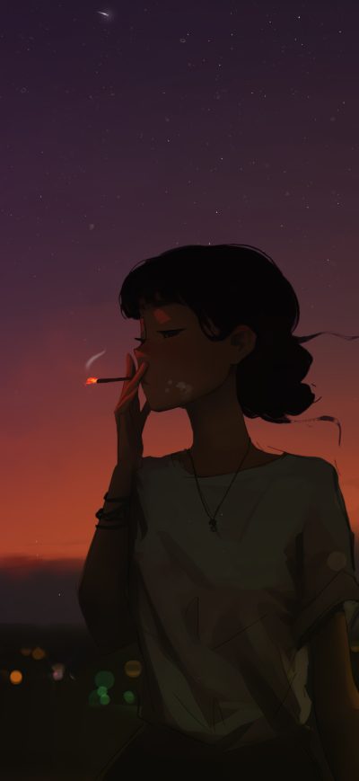 Fond d'écran iPhone Lofi Smoking Girl 4k