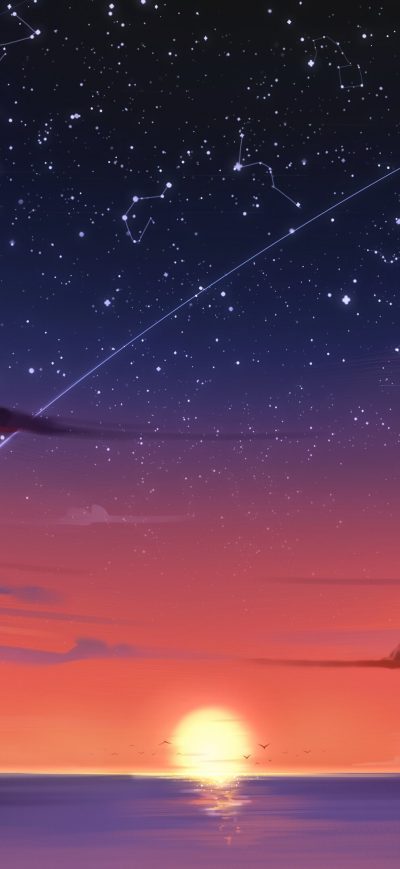 Fond d'écran iPhone Anime Girl Barefoot Blonde Sky Stars Sunset 4k