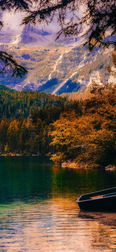 Fond d'écran iPhone Countryside Beautiful Autumn Season Sunset Boat Landscape Moutains