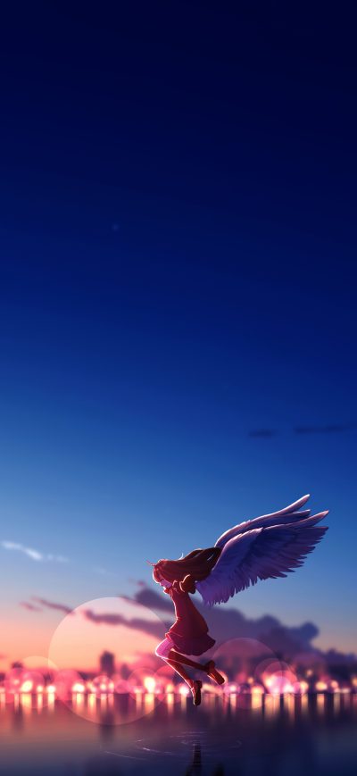 Fond d'écran iPhone Anime Girl Angel Sky 4k