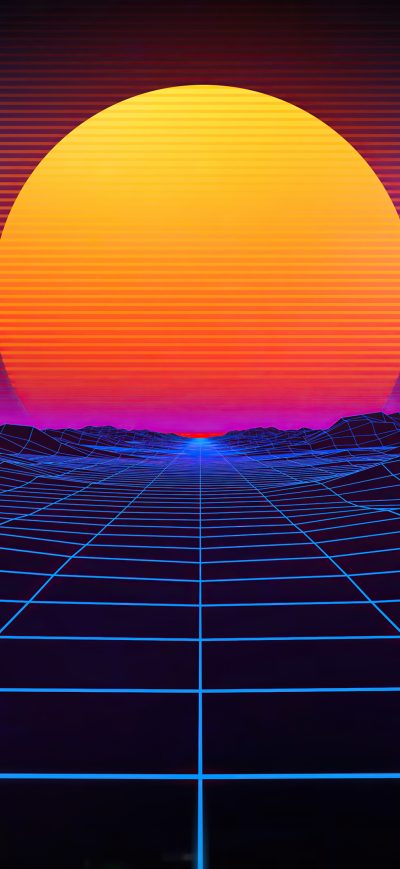 Fond d'écran iPhone Cyberpunk Sunset Grid Mountains 4k