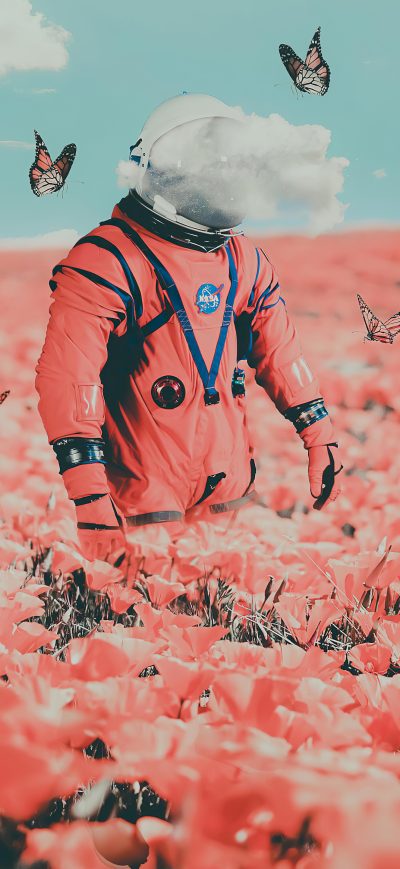 Fond d'écran iPhone Astronaut In Butterflies 5k