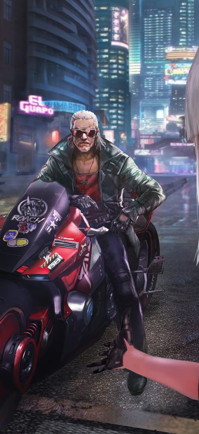 Fond d'écran iPhone Cyberpunk 2077 Selfie Girl With Biker 4k