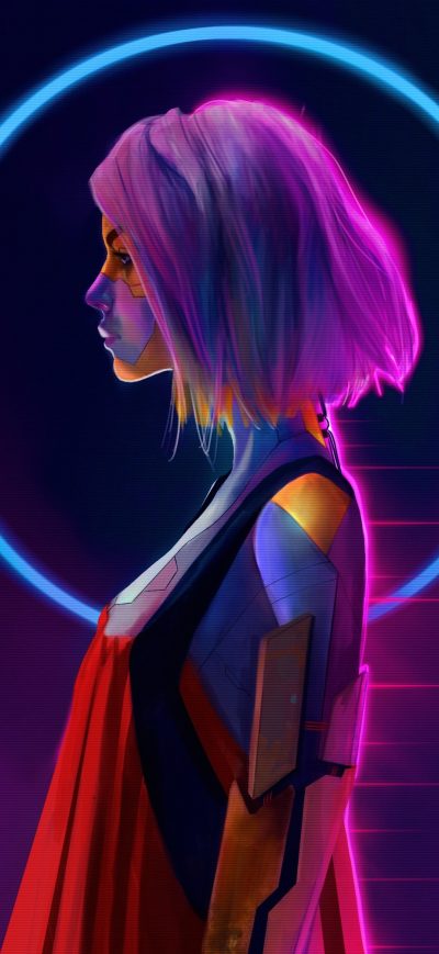 Fond d'écran iPhone Cyborg Girl Pink Hair Short Hair 4k