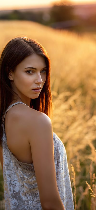 Fond d'écran iPhone Girl Field Looking At Viewer 4k