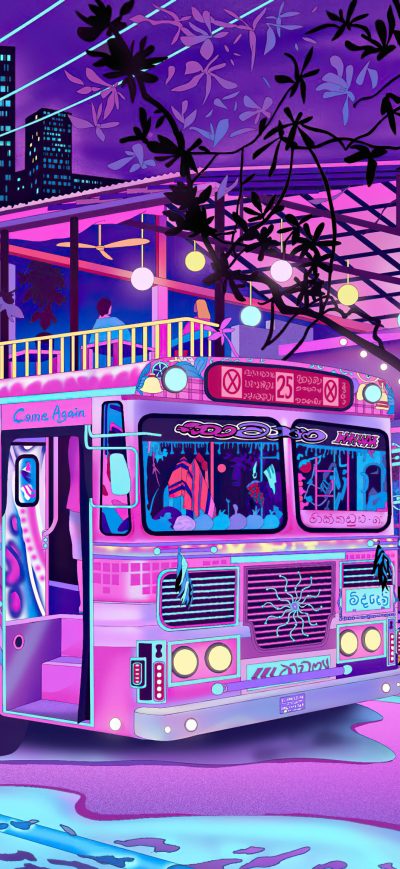 Fond d'écran iPhone Bus Stop Synthwave