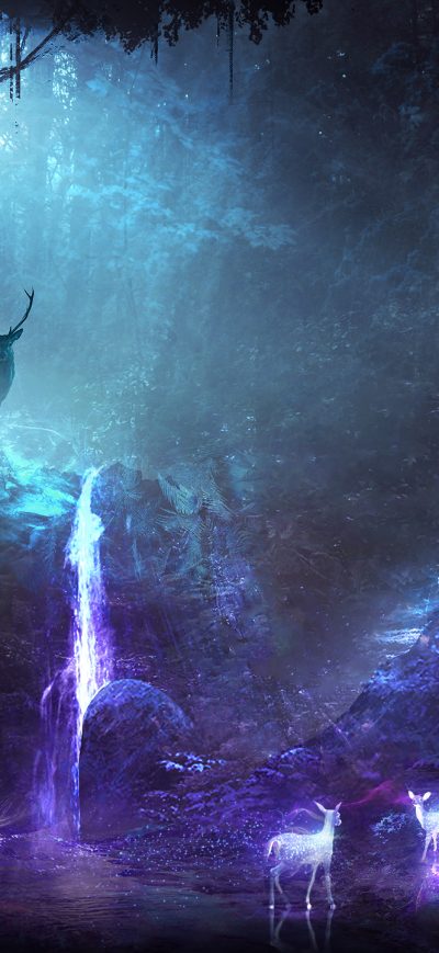 Fond d'écran iPhone Deer Animal Night Fantasy Waterfall