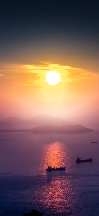 Fond d'écran iPhone Landscape Sunrise Boat Mist Mountain Horizon