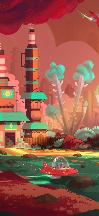 Fond d'écran iPhone Colorful Factory Concept Art Spaceship Planet 5k