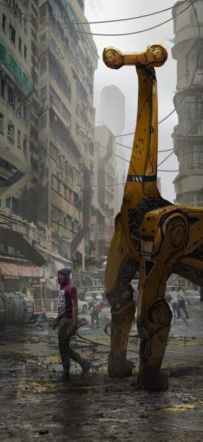 Fond d'écran iPhone Cyberpunk City Giraffe Artwork
