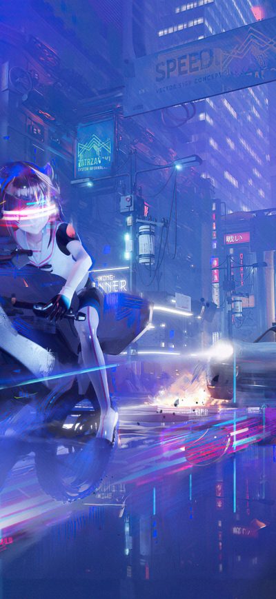 Fond d'écran iPhone Scifi Girl Bike Cyberpunk 4k
