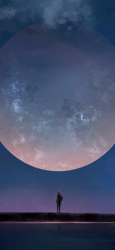 Fond d'écran iPhone Huge Moon Anime Girl Night Sky Stars