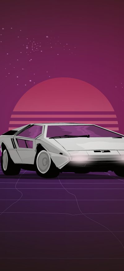 Fond d'écran iPhone Maserati Boomerang Synthwave 8k