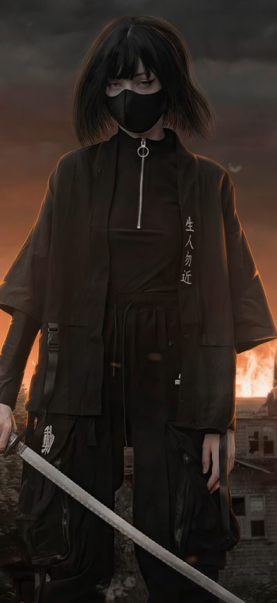 Fond d'écran iPhone Samurai Girl Artwork 4k