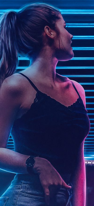 Fond d'écran iPhone Scifi Girl Jeans Lights Neon Cars 5k