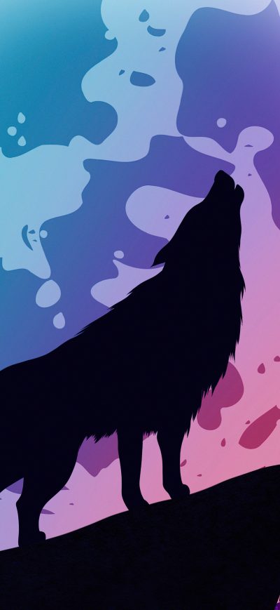 Fond d'écran iPhone Wolf Howling Moon Night Minimal 5k