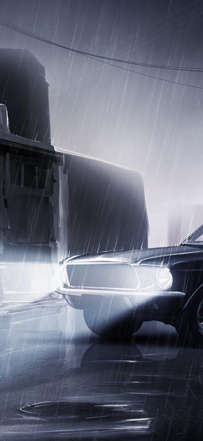 Fond d'écran iPhone Man Walking To His Mustang In Rain