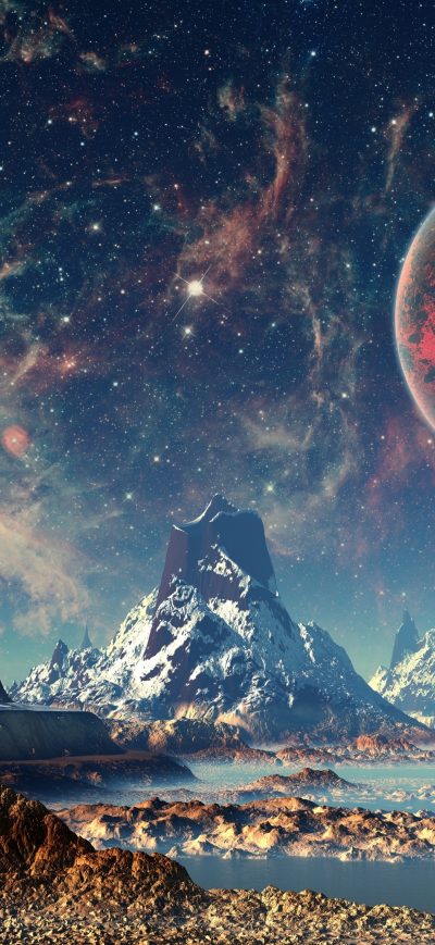 Fond d'écran iPhone Mountains Stars Space Planets Digital Art Artwork 4k